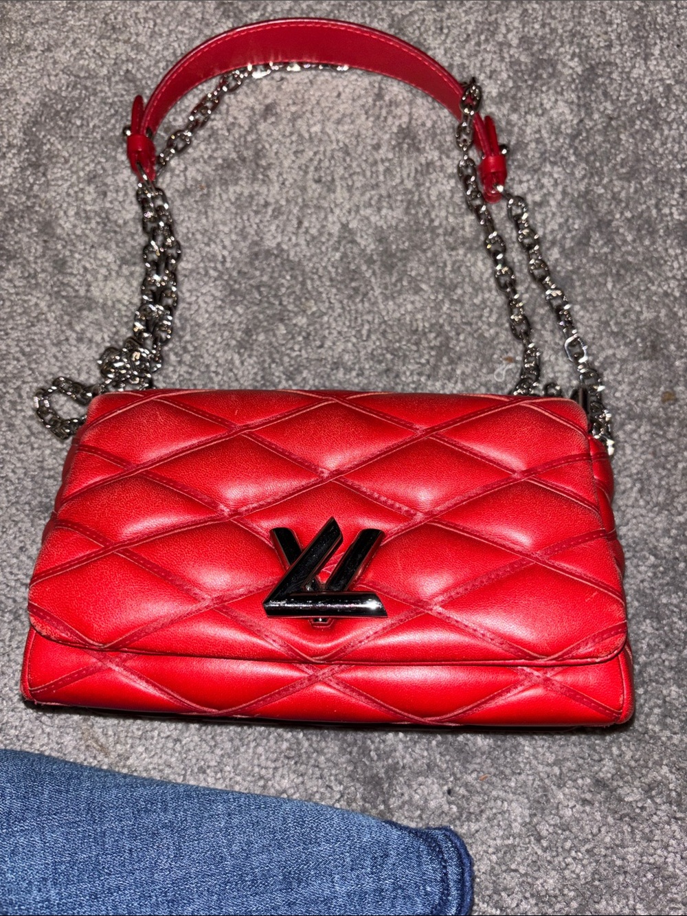 Louis Vuitton Red Quilted Shoulder Bag with Chain Strap